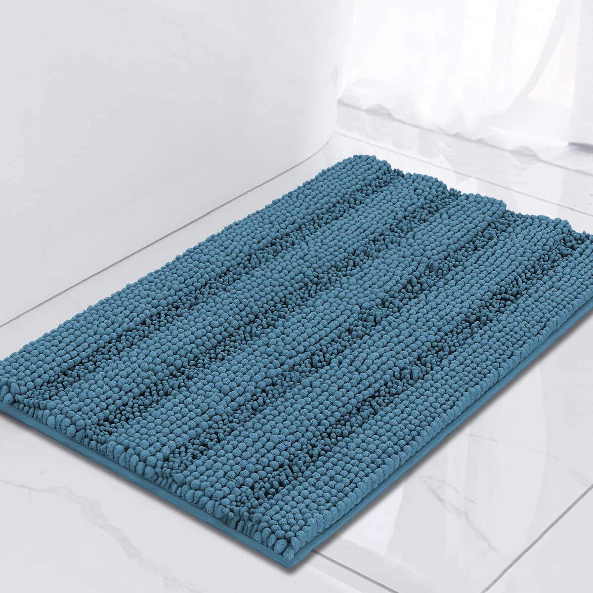 Turquoize Bathroom Runner Rug 17"x47", Soft Absorbent Chenille Bath Rug