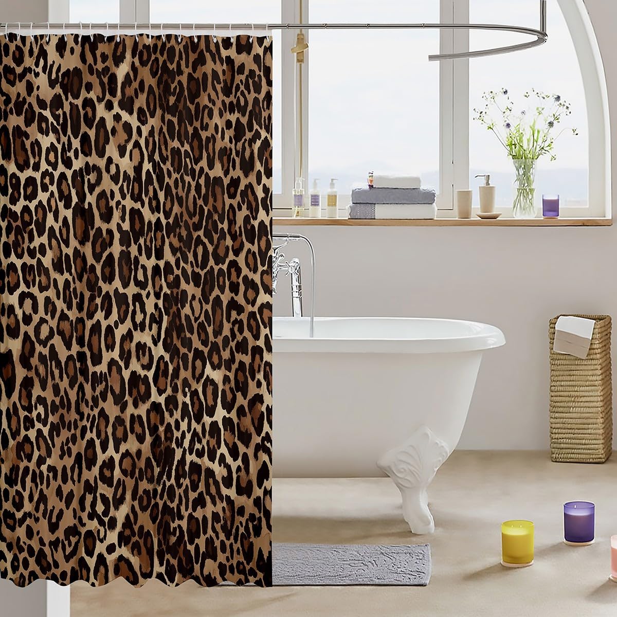 Leopard Print Shower Curtain Cheetah Safari Animal Bath Curtain Geometric Bathroom Shower Curtain Modern Abstract Pattern Bathroom Curtains Waterproof Cloth Fabric for Bathroom Decor 72" W x 72" L
