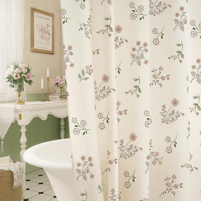 Farmhouse Linen Shower Curtain, Boho Garden Floral Curtain, 72 x 72