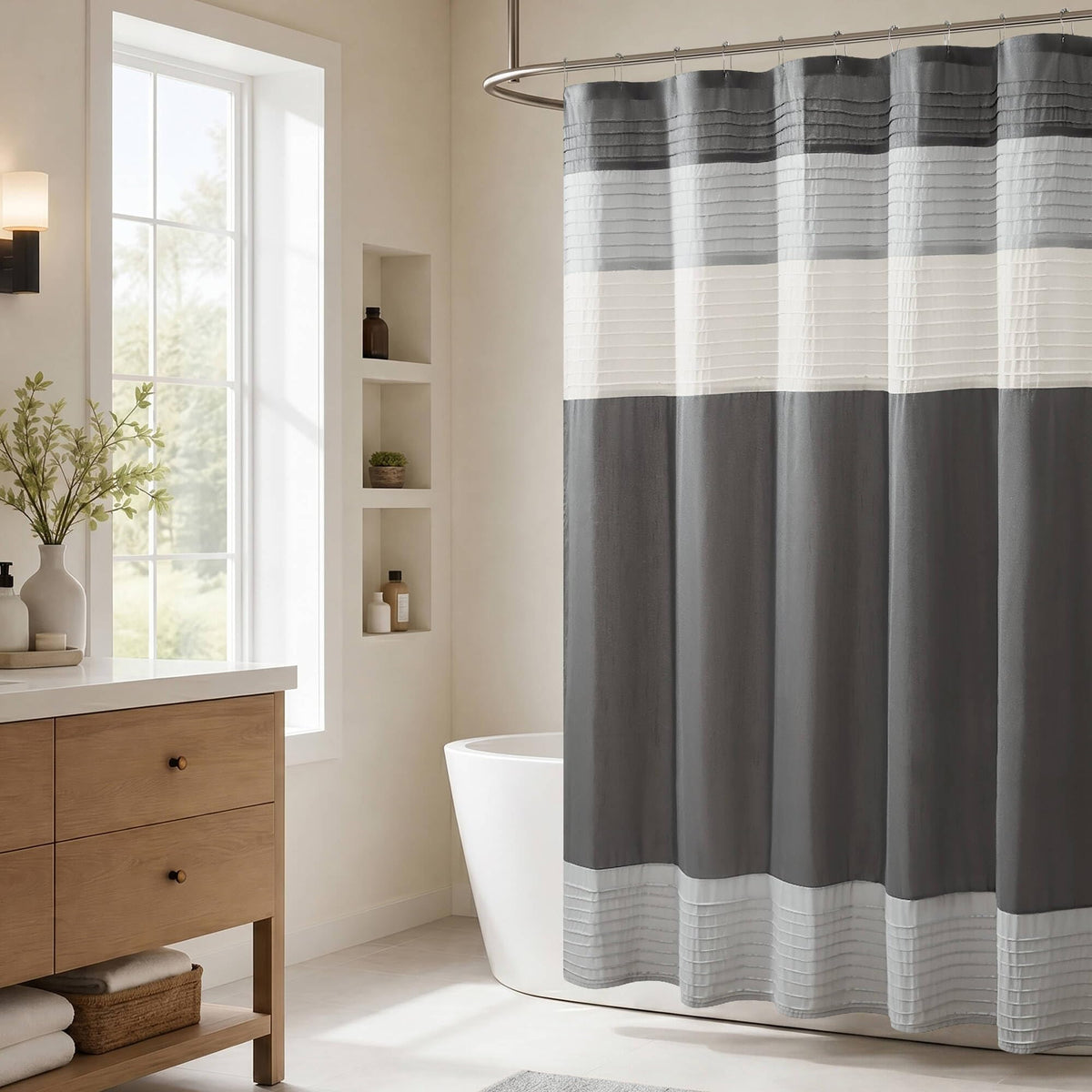 Madison Park Amherst 72 x 72 Bathroom Shower Curtain, Faux Silk, Black
