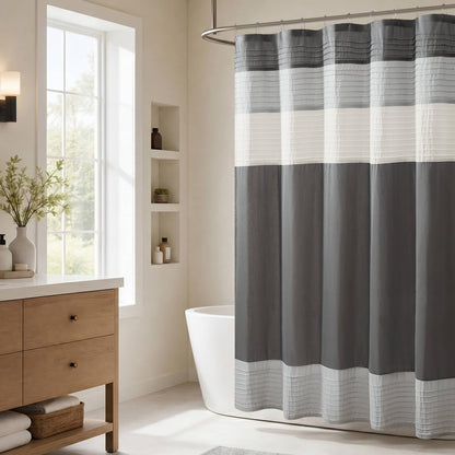 Madison Park Amherst 72 x 72 Bathroom Shower Curtain, Faux Silk, Black