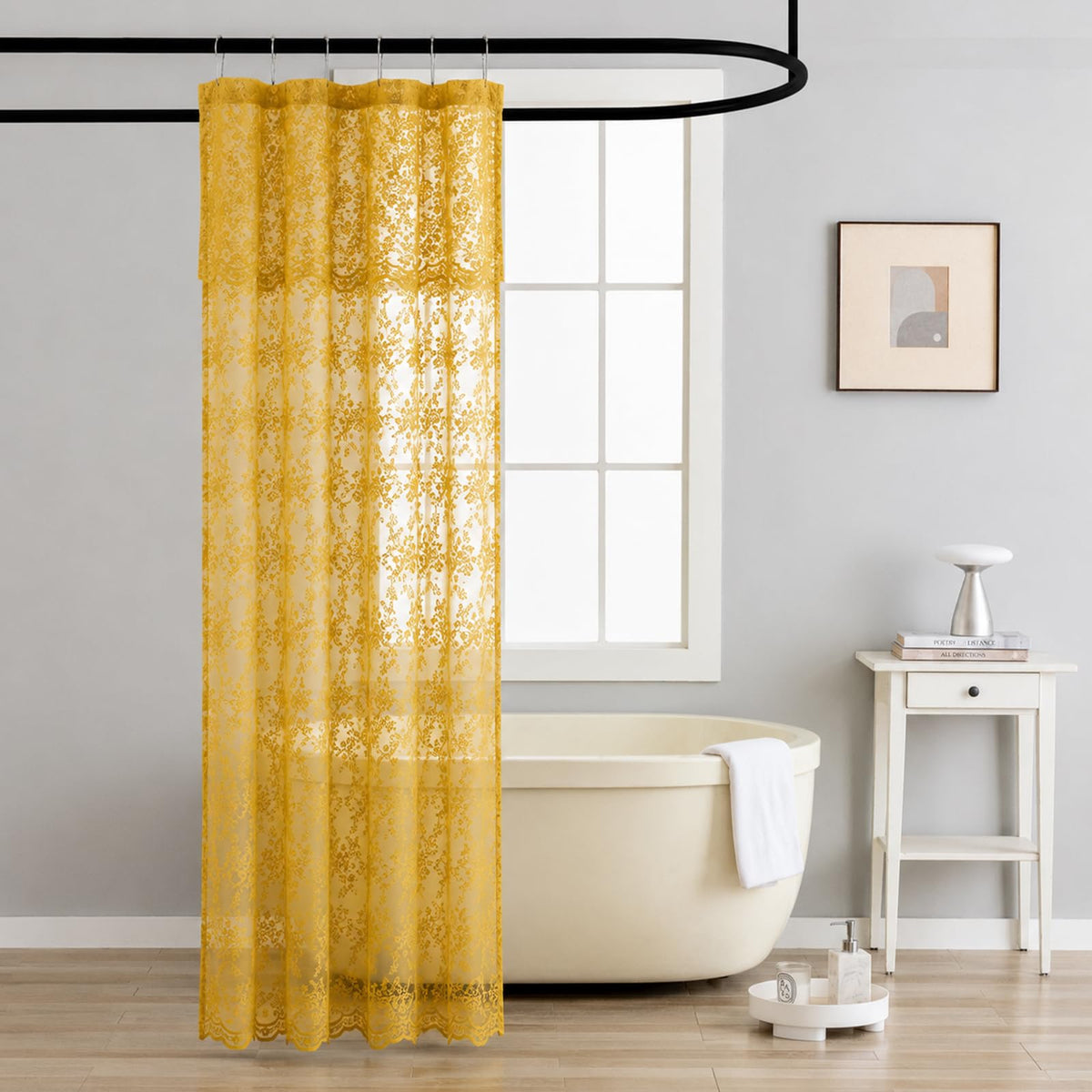 TUDECO Black Lace Shower Curtain with Valance, Gothic Style, 72 x 72 Inch
