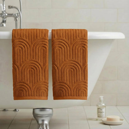 Artoid Mode 2 Pcs Caramel 3D Arched Stripes Jacquard Hand Towels for Bathroom, 100% Cotton Soft Absorbent Bathroom Decor Towels, 13.7 x 29.5 Inch