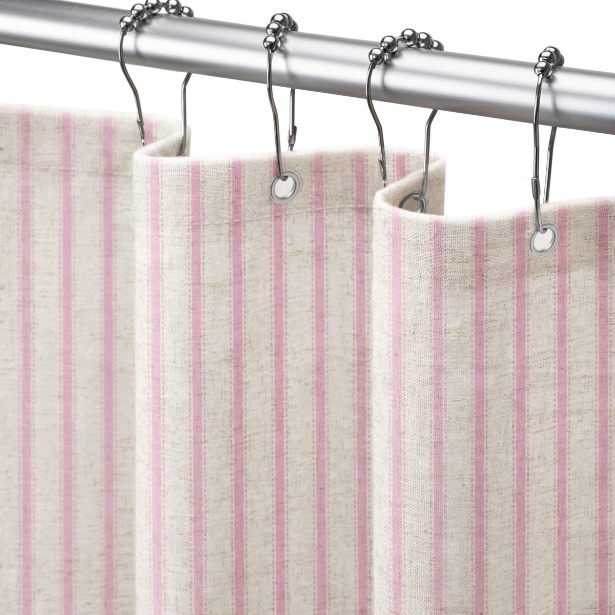 Farmhouse Striped Shower Curtain Taupe Vintage Linen Curtain 72"W X 72"L