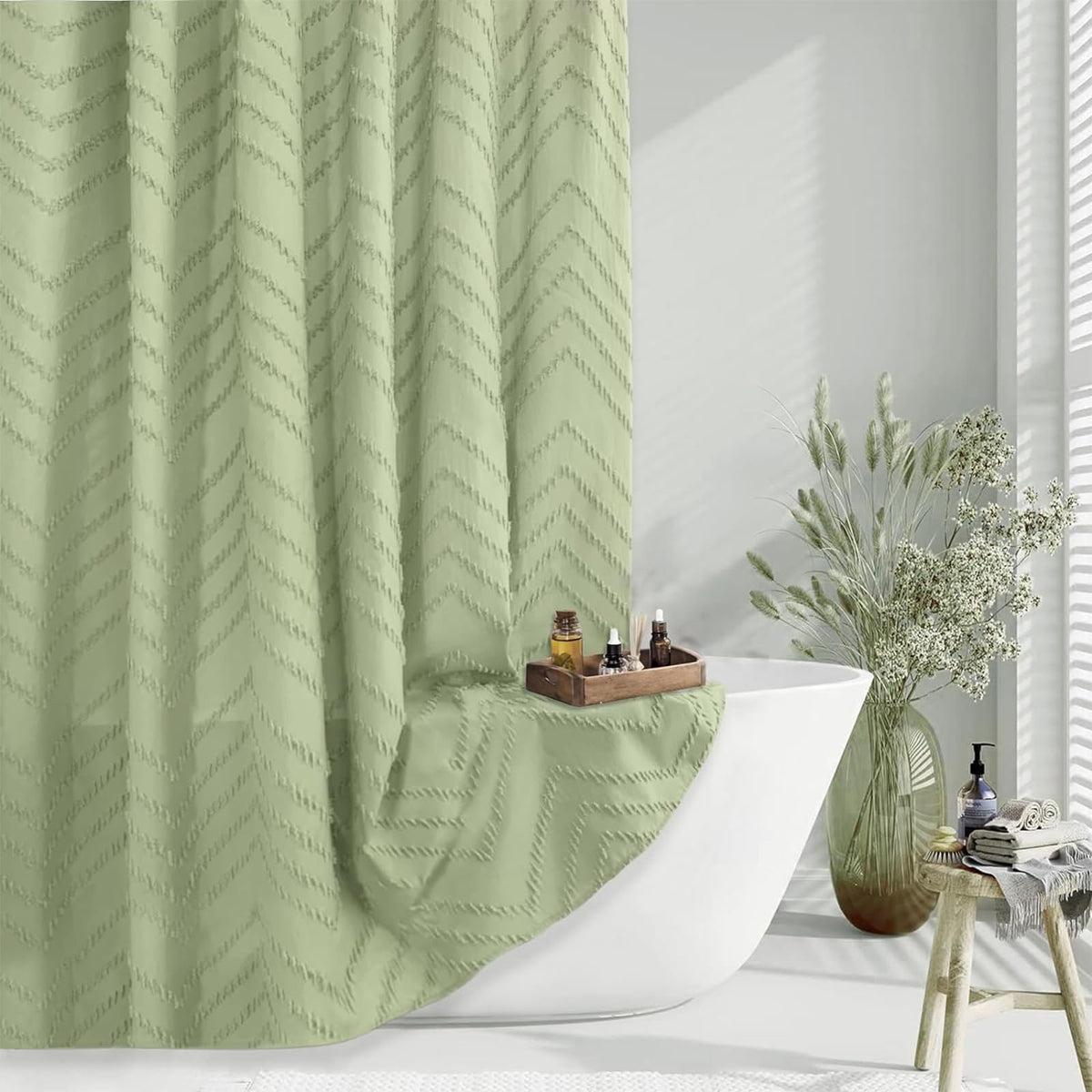 Grey Boho Fabric Shower Curtain 72 x 72 Inches