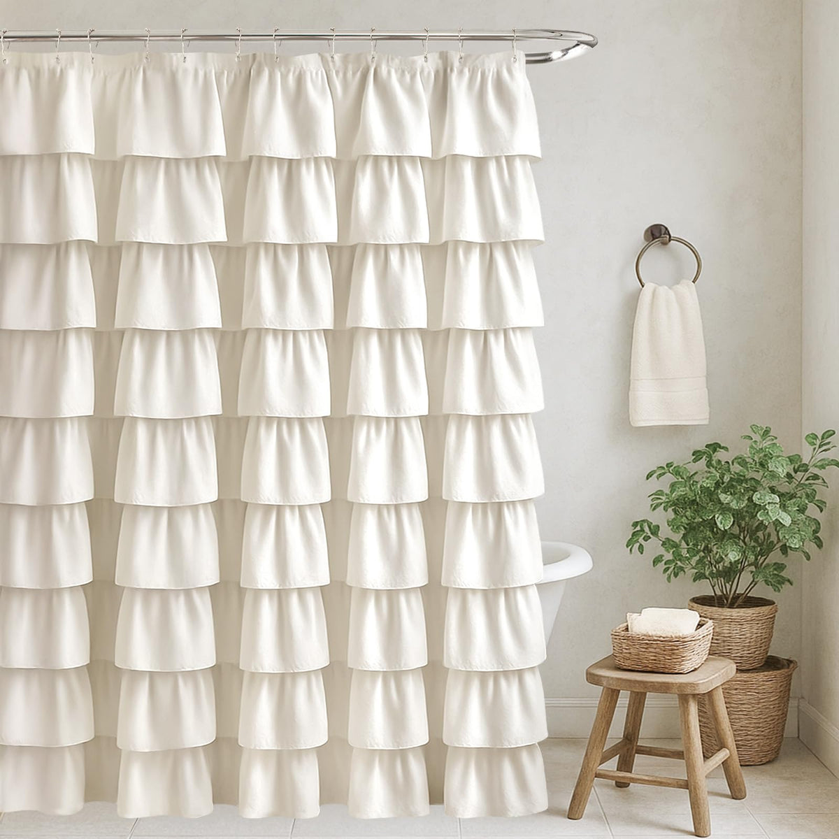 Seasonwood Black Ruffle Shower Curtain Farmhouse Shower Curtain 72 X 72