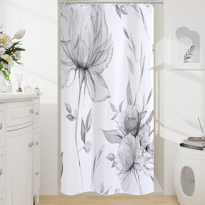 Blue Boho Floral Shower Curtain, Watercolor Botanical Design, 72 x 72