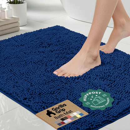 GORILLA GRIP Bath Rug Mat for Bathroom, Absorbent Chenille, 30x20 Gray