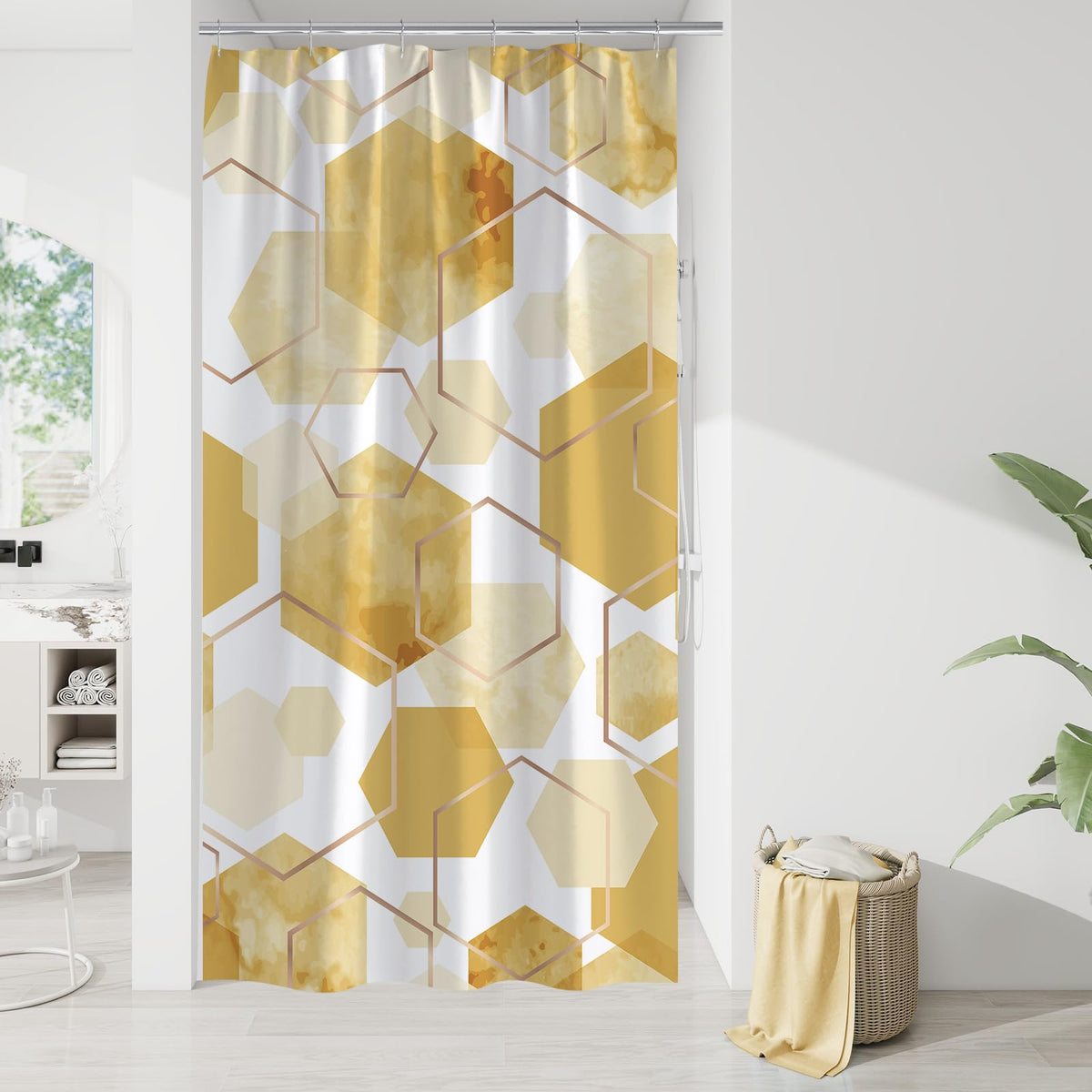 Litabel Sage Green Geometric Shower Curtain for Bathroom, 72x72