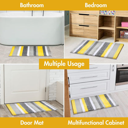 MIULEE Yellow Grey Bathroom Rug 16x24 Inch, Small Soft Thick Microfiber Striped Bath Mat, Non Slip Fluffy Plush Machine Washable Quick Dry for Bathroom Decor, Floor Tub and Shower