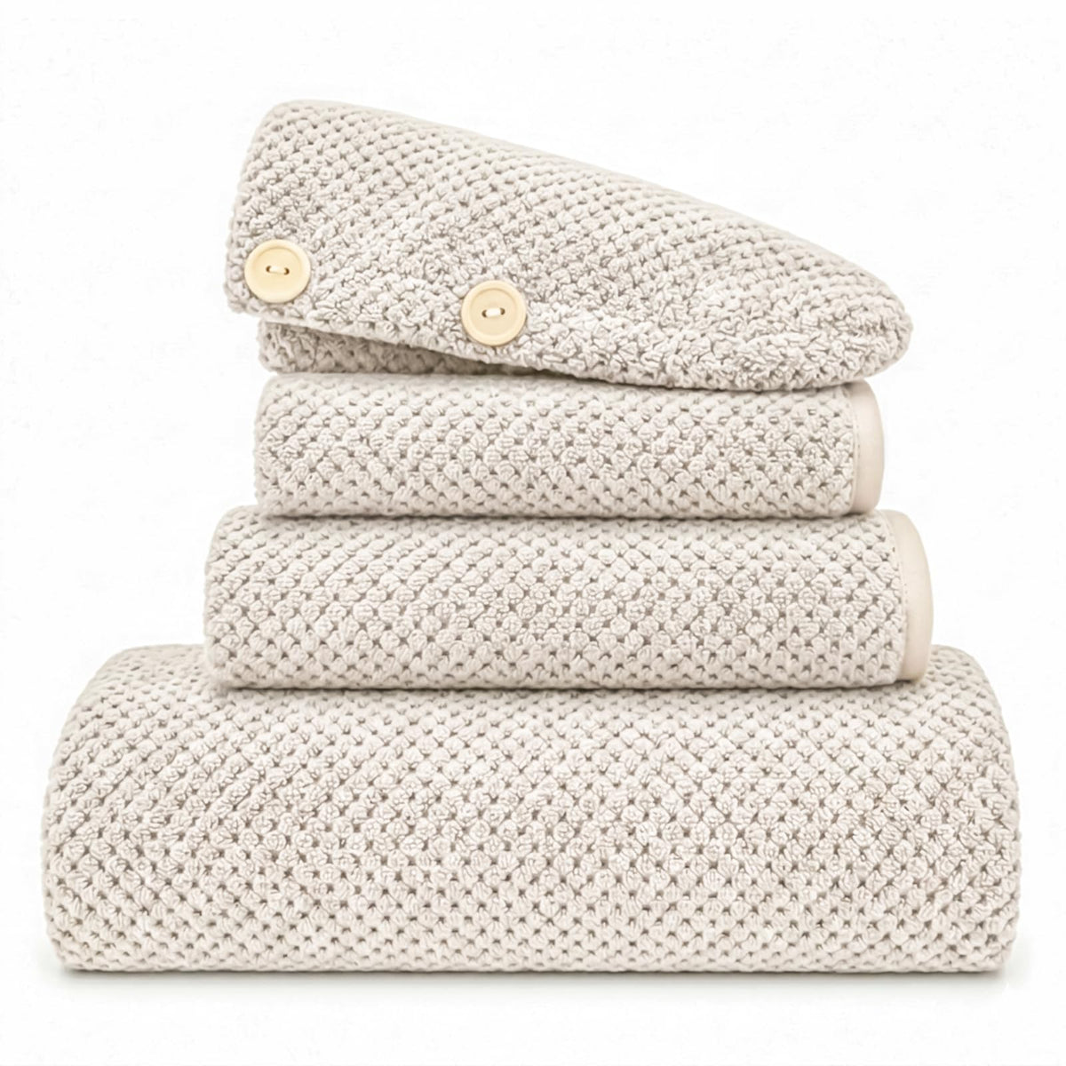 Oversize Bath Towels for Bathroom 35x70 Inches, 4-Piece Bathroom Set (1 Bath Towel, 1 Hair Towel, 1 Hand Towel, 1 Washcloth) Towels for Bathroom Set Soft and Absorbent Shower Towels Khaki