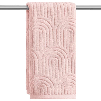 Artoid Mode 2 Pcs Caramel 3D Arched Stripes Jacquard Hand Towels for Bathroom, 100% Cotton Soft Absorbent Bathroom Decor Towels, 13.7 x 29.5 Inch
