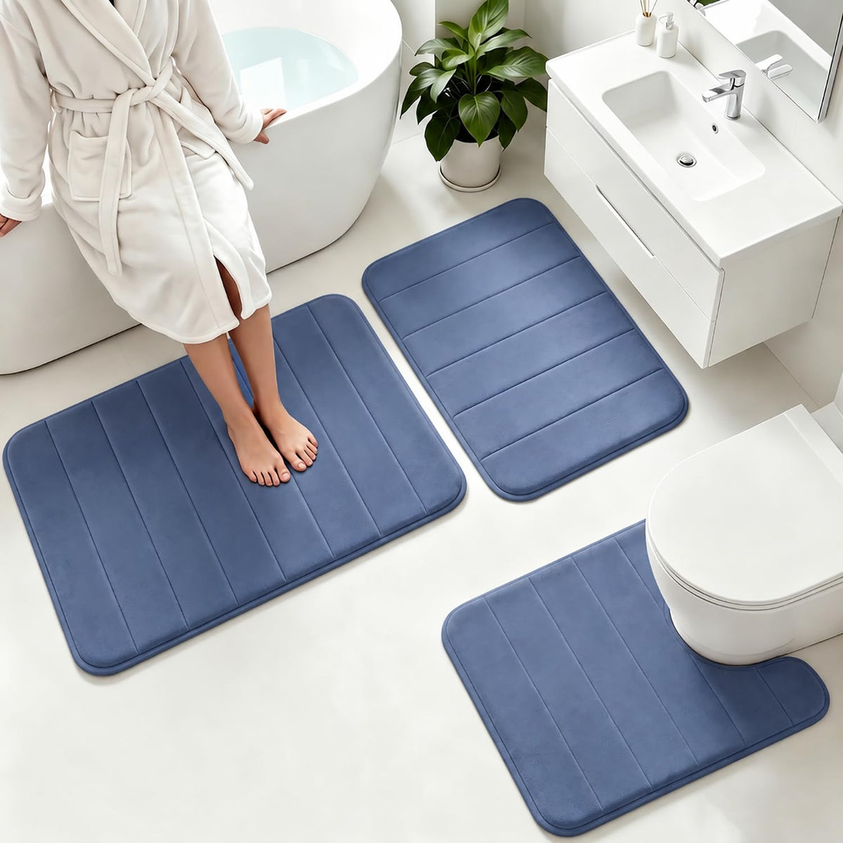 Memory Foam Bath Mat Set 3 Piece，Super Soft Absorbent Bathroom Rug Non Slip, Quick Dry,Machine Wash, Perfect Plush Bathroom Rugs,Home Decor Accessories,Grey