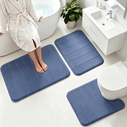 Memory Foam Bath Mat Set 3 Piece，Super Soft Absorbent Bathroom Rug Non Slip, Quick Dry,Machine Wash, Perfect Plush Bathroom Rugs,Home Decor Accessories,Grey