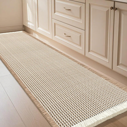 IM HOME Waffle Bath Mat Beige 32"x20", Boho Woven Modern Bath Mat Rugs, Absorbent Non Slip Bathroom Rugs, Soft Washable Bath Rugs with Tassels for Bathroom, Bedroom, Kitchen, Shower, Tub