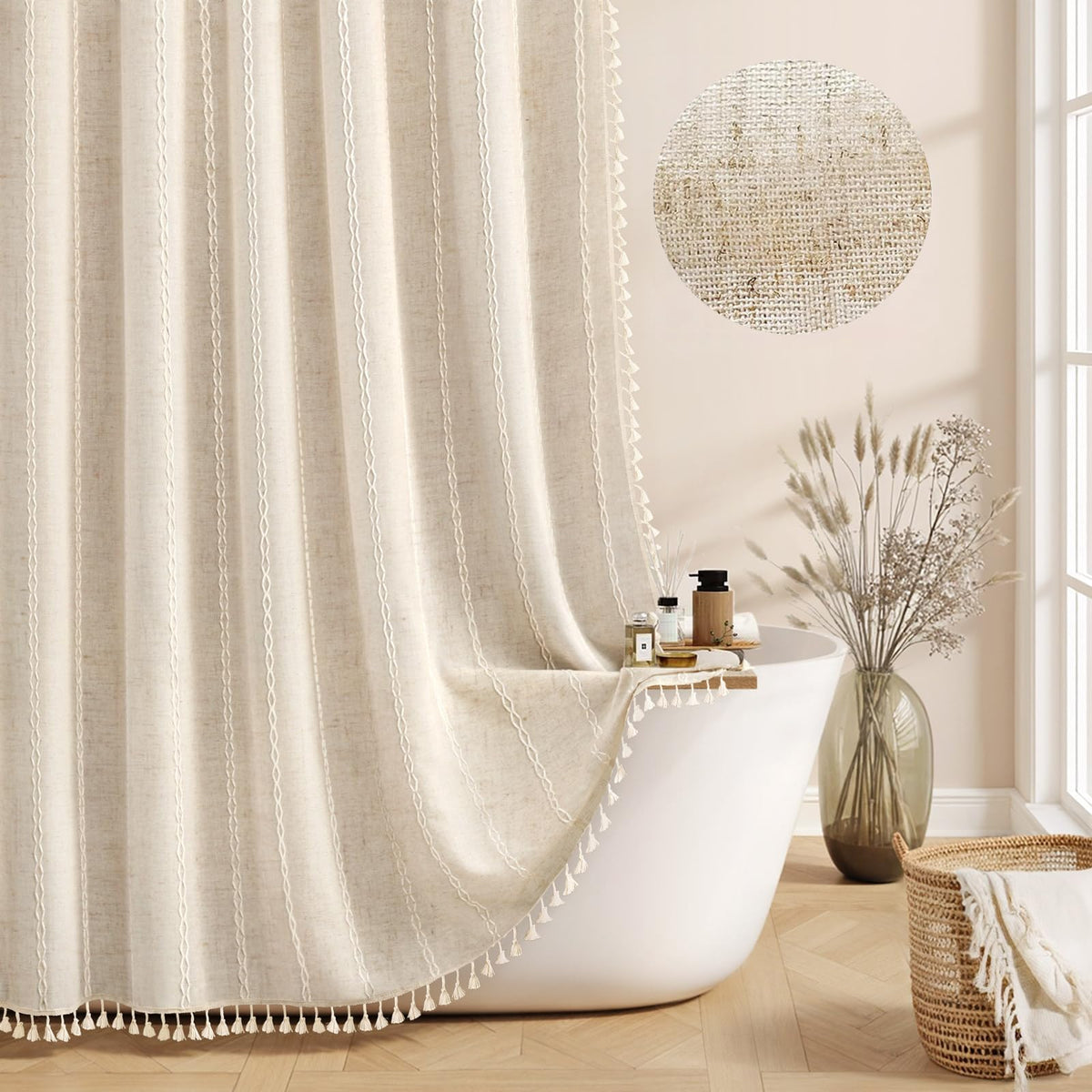 Black and White Boho Shower Curtain, 72" W X 72" L