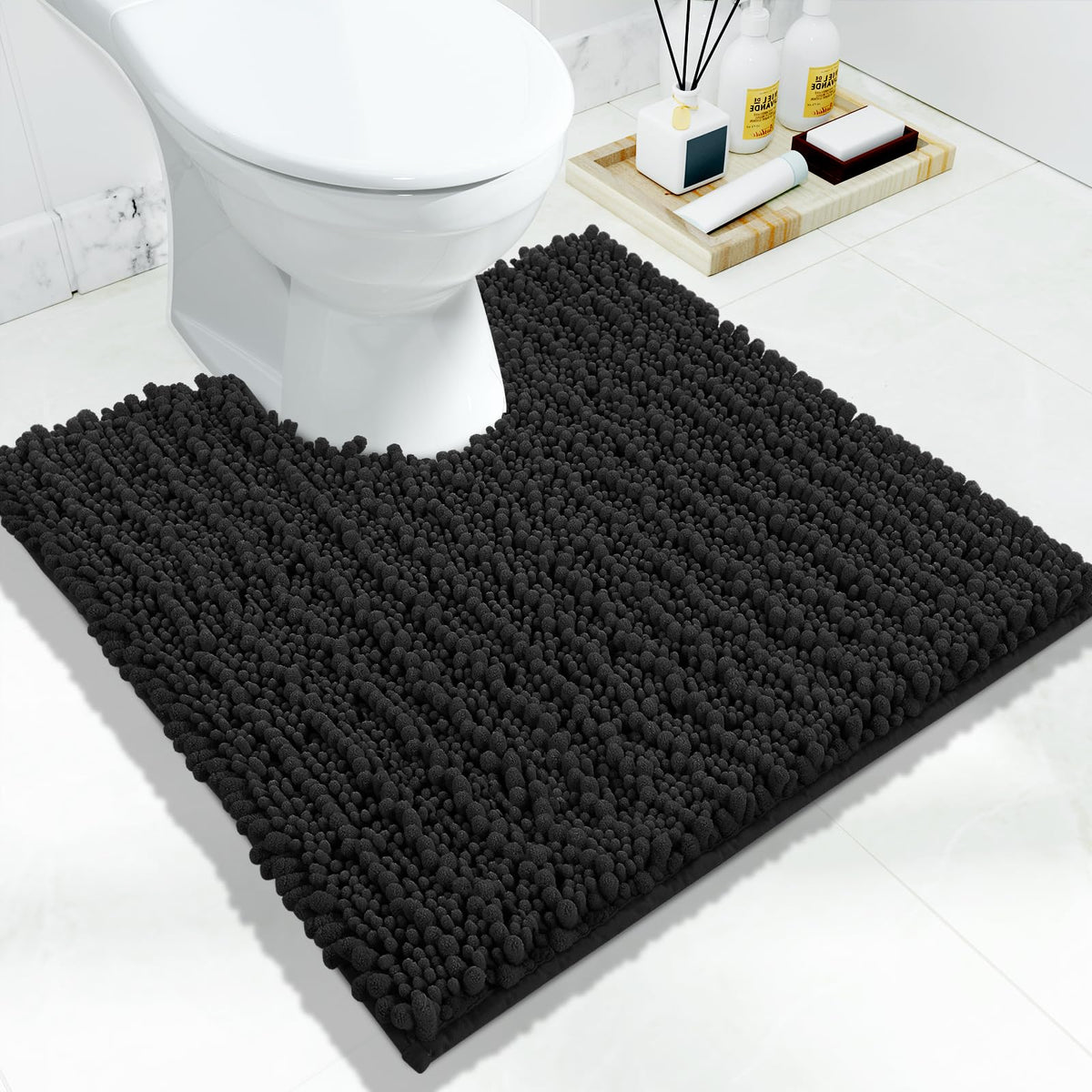 Yimobra Bathroom Rugs Non Slip Washable 32x20 Inch - Ultra Soft Absorbent Chenille Bath Mat, Quick Dry Shaggy Floor Carpet for Tub Shower, Gray Home Decor Accessories