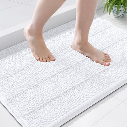 Grandaily Chenille Striped Bathroom Rugs 36x24, Extra Thick and Absorbent Bath Mats, Non-Slip Soft Plush Shaggy Shower Carpet, Machine Wash Dry, Bath Rug for Bathroom, (Large, Light Grey)