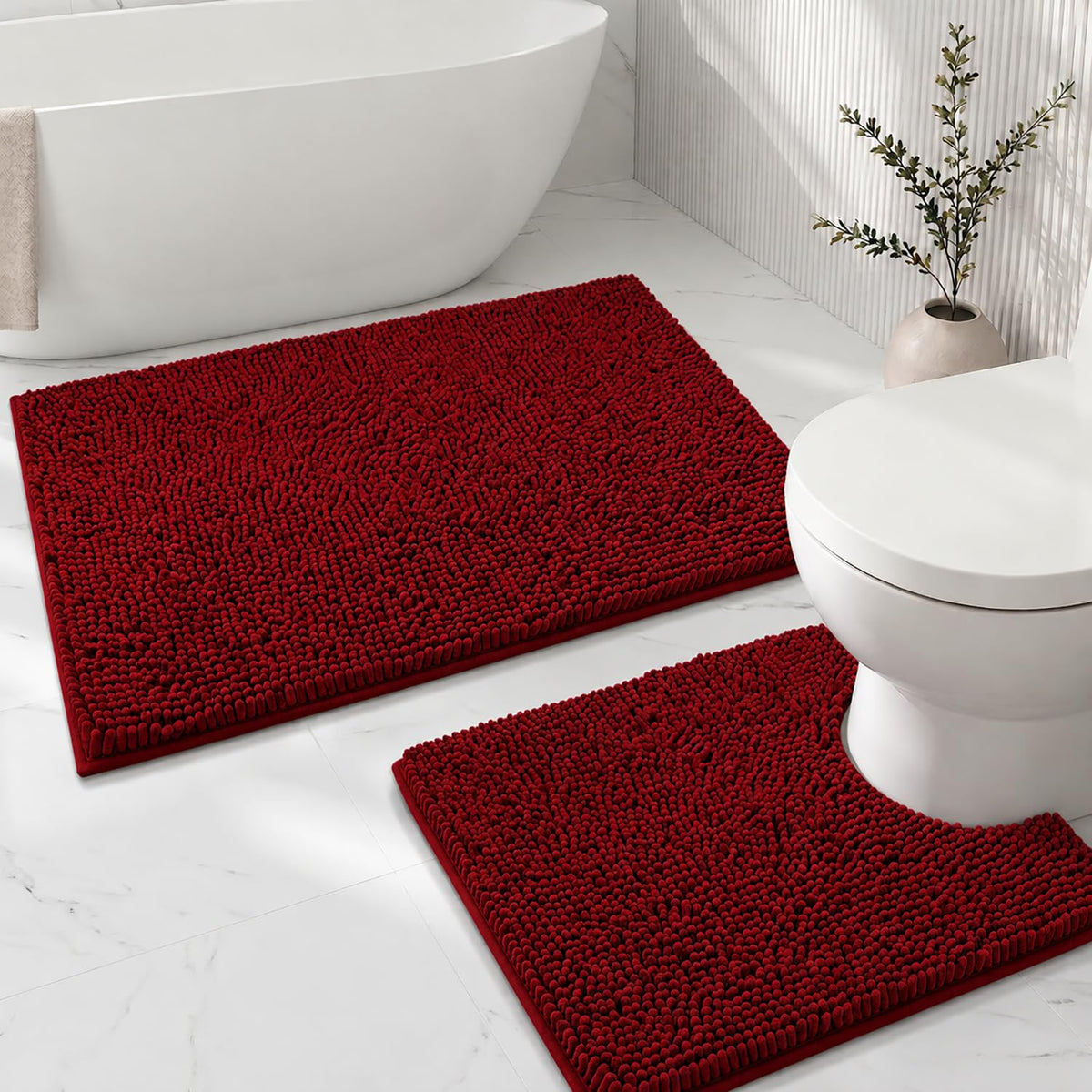 Bathroom Rugs Sets 2 Piece,Super Absorbent Soft,Thick,Machine Washable Chenille Bath Mat,Non Slip Toilet Floor Rug,Bath Mats for Bathroom,20x32 Plus 20x20 U Shape,Light Grey