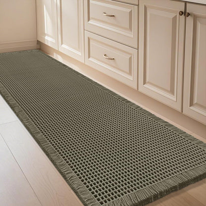 IM HOME Waffle Bath Mat Beige 32"x20", Boho Woven Modern Bath Mat Rugs, Absorbent Non Slip Bathroom Rugs, Soft Washable Bath Rugs with Tassels for Bathroom, Bedroom, Kitchen, Shower, Tub
