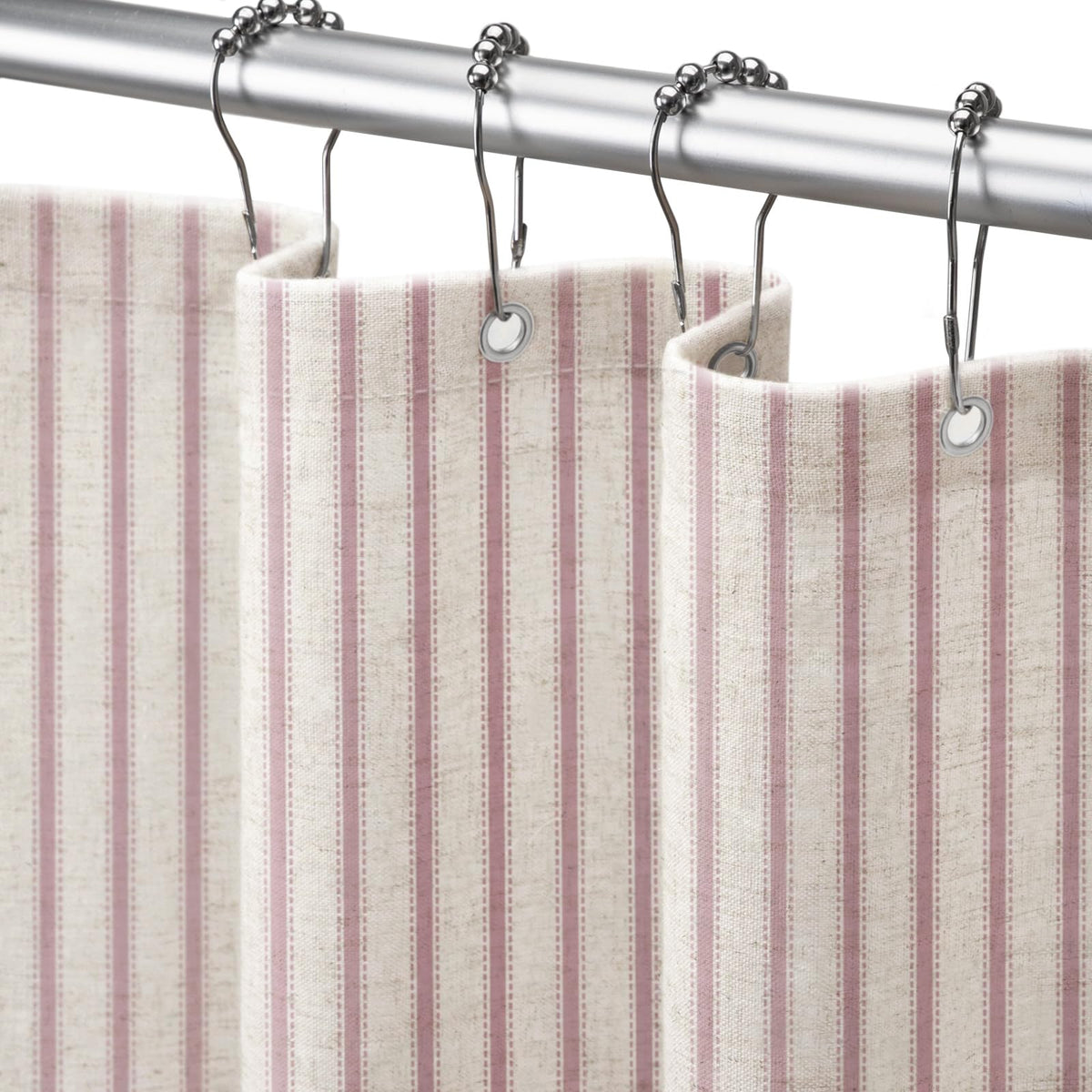 Farmhouse Striped Shower Curtain Taupe Vintage Linen Curtain 72"W X 72"L
