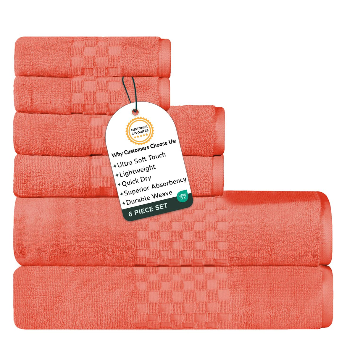 Feather & Stitch 100% Cotton 625 GSM Bath Towel Set of 6, Ultra Soft Highly Absorbent 2 Bath Towels, 2 Hand Towels & 2 Washcloth - Luxury Quick Dry Shower Towels (Ivory)