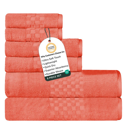 Feather & Stitch 100% Cotton 625 GSM Bath Towel Set of 6, Ultra Soft Highly Absorbent 2 Bath Towels, 2 Hand Towels & 2 Washcloth - Luxury Quick Dry Shower Towels (Ivory)
