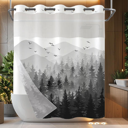 Accnicc Forest Mountain Shower Curtain Dark Green Nature Misty Pine Tree Shower Curtains for Bathroom Foggy Rustic Woodland Decorative Waterproof Fabric Bath Curtain Decor 72×72 Inches