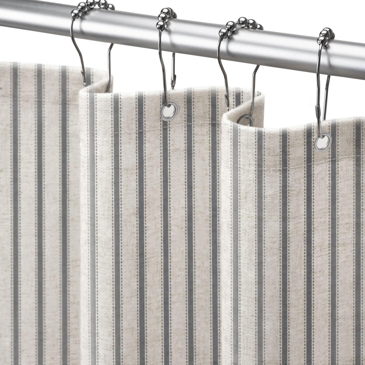 Farmhouse Striped Shower Curtain Taupe Vintage Linen Curtain 72"W X 72"L