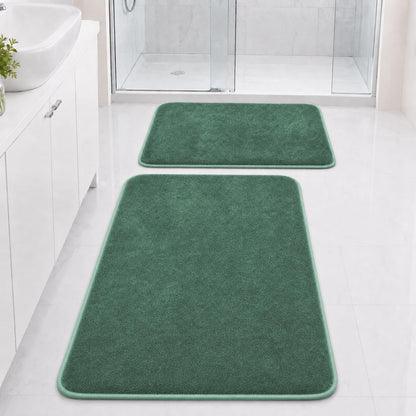 Bathroom Rugs Set 2 Piece Non Slip Soft Absorbent Plush Bath Mats(Black)