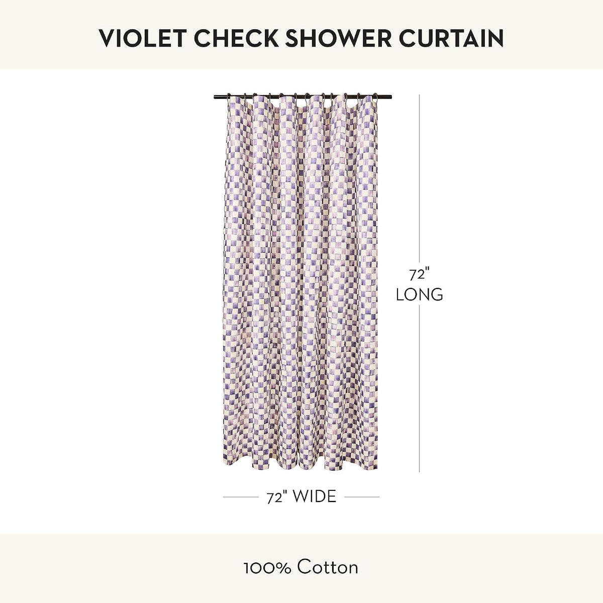 MACKENZIE-CHILDS Shower Curtain, Washable Fabric Shower Curtain for Bathroom Decor, 72" x 72", Purple-and-White Violet Check