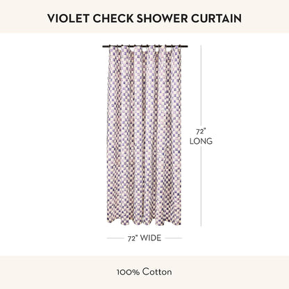 MACKENZIE-CHILDS Shower Curtain, Washable Fabric Shower Curtain for Bathroom Decor, 72" x 72", Purple-and-White Violet Check