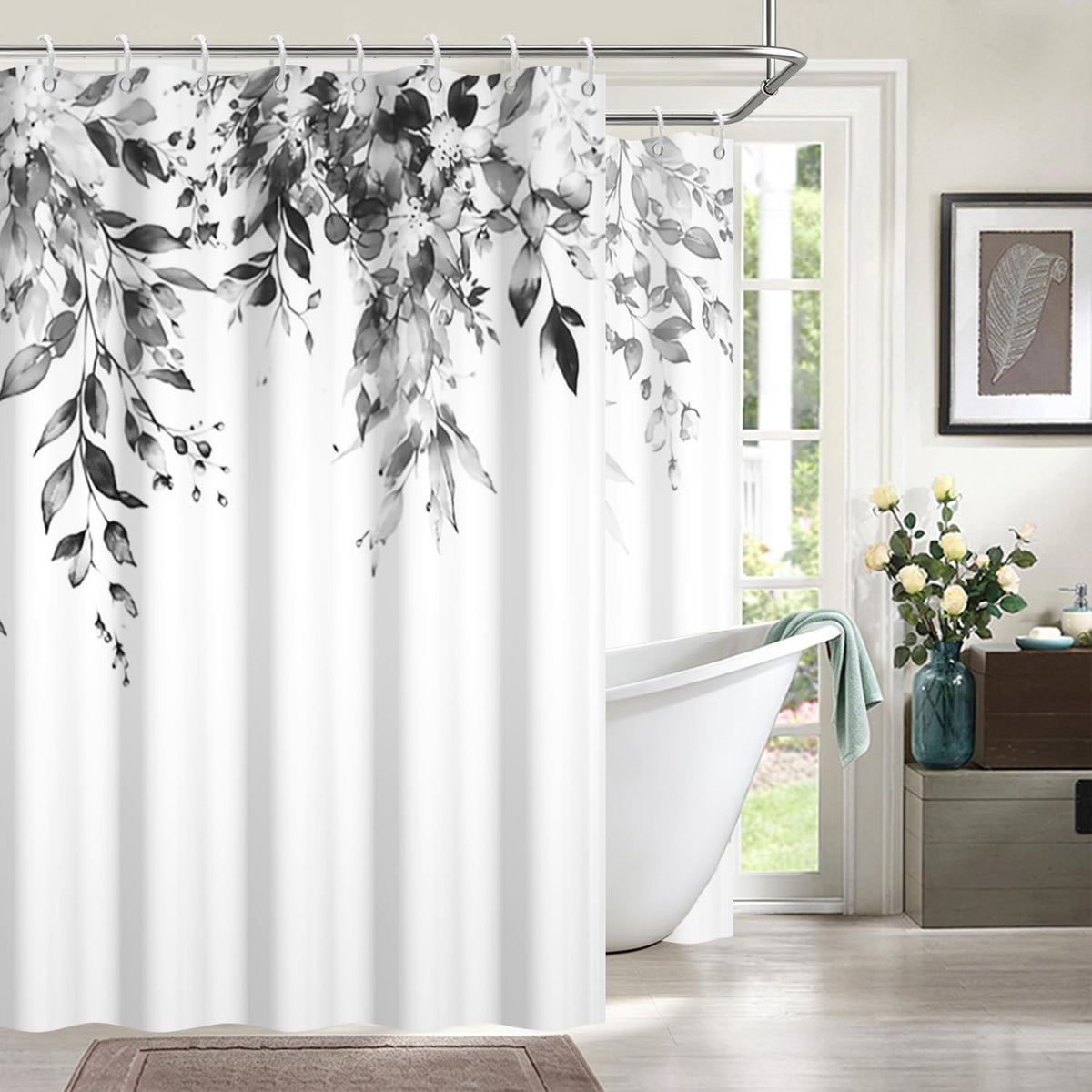 Blue and Green Eucalyptus Shower Window Curtain 40x36 Inch