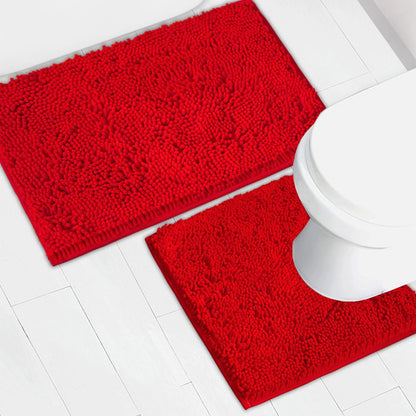 Bathroom Rugs Chenille Bath mat 2 Piece Set, Super Absorbent, Strong PVC Non Slip Backing, Bath mats for Bathroom, Plush Shaggy, Thick, Machine Washable, Bathtub, Toilet.(Light Grey)