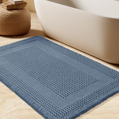 Upgrade Waffle Bath Mat Set 2 Piece, Boho Bathroom Rugs Absorbent Non Slip, Ultra Soft Bathroom Mat, Machine Washable Knit Bath Rugs with Herringbones for Bathroom, Bedroom, Kitchen, Shower, White