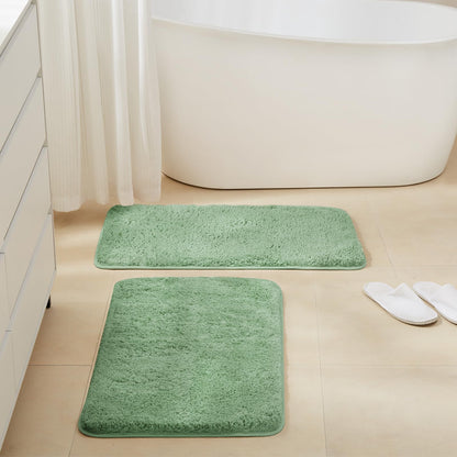 TECHMILLY Shaggy Bathroom Rugs Thick Non Slip Microfiber Mat Green 17"x24"