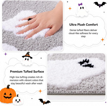 TRUEDAYS Halloween Ghost Bathroom Rug, Cute Tufted Bath Mat, Grey