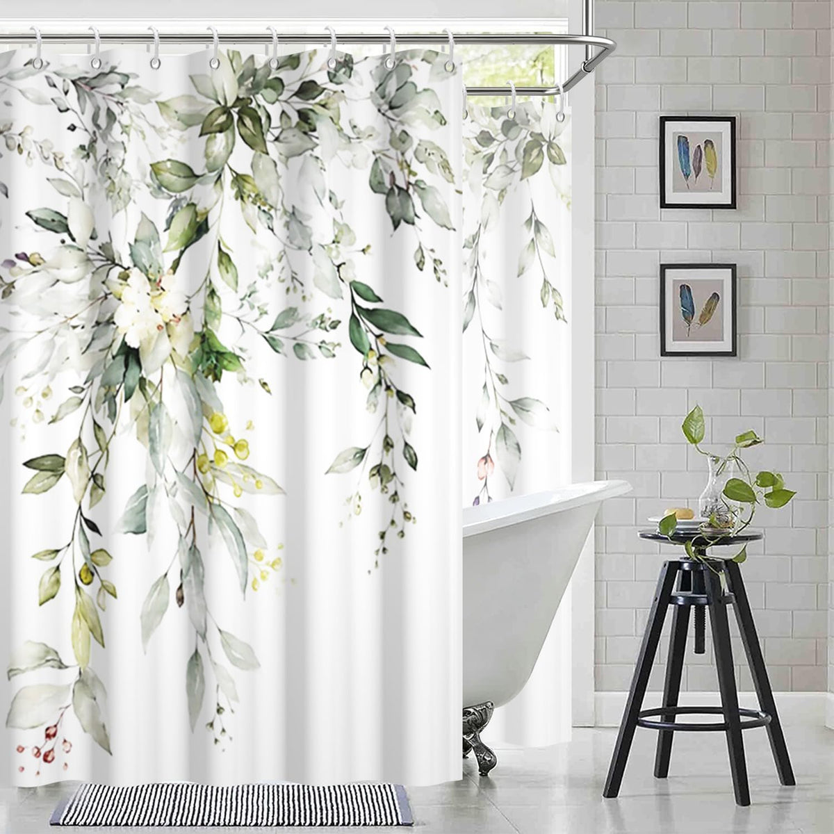 Blue and Green Eucalyptus Shower Window Curtain 40x36 Inch