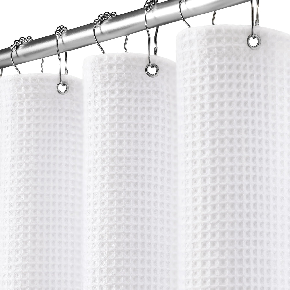 Waffle Weave Shower Curtain Heavyweight Cotton Fabric Black 72Wx72L