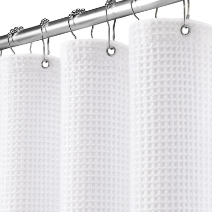 Waffle Weave Shower Curtain Heavyweight Cotton Fabric Black 72Wx72L