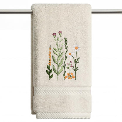 Artoid Mode 2 Pcs Beige Wildflower Floral Embroidered Hand Towels for Bathroom, 100% Cotton Soft Absorbent Farmhouse Decor Towels, 13.7 x 29.5 Inch