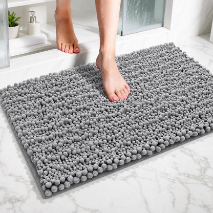 ILANGO Bathroom Rugs Light Grey 44x24, Soft Absorbent Chenille Bath Rugs