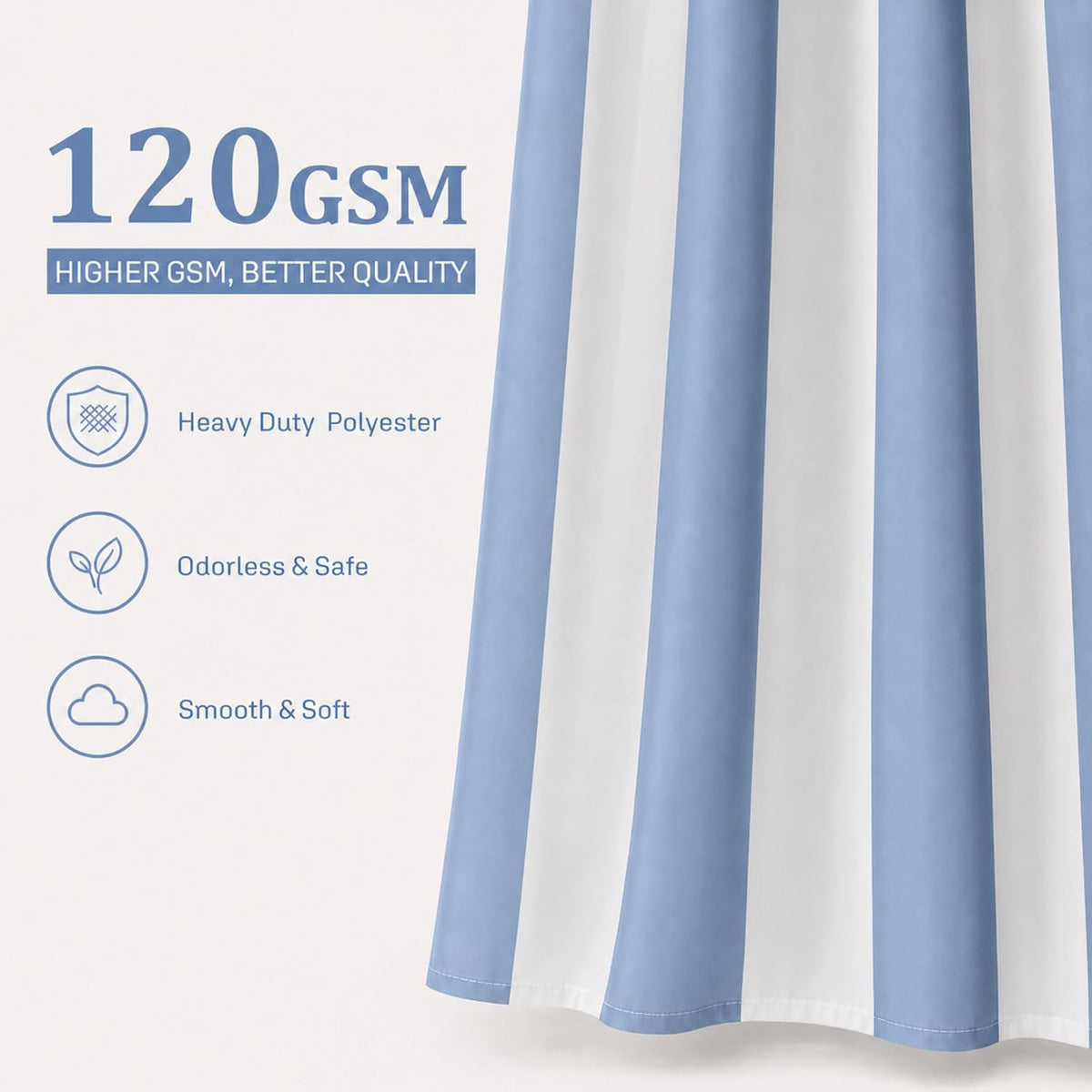 Ohocut Vertical Striped Shower Curtain, Cute Retro Vintage Blue Stripe Bathroom Shower Curtain, Waterproof Polyester Fabric Modern Bath Curtain for Bathroom 72x72 Inches Blue