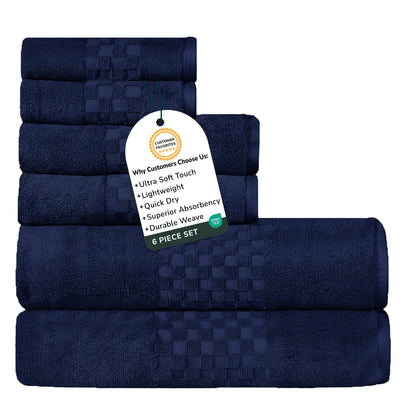 Feather & Stitch 100% Cotton 625 GSM Bath Towel Set of 6, Ultra Soft Highly Absorbent 2 Bath Towels, 2 Hand Towels & 2 Washcloth - Luxury Quick Dry Shower Towels (Ivory)