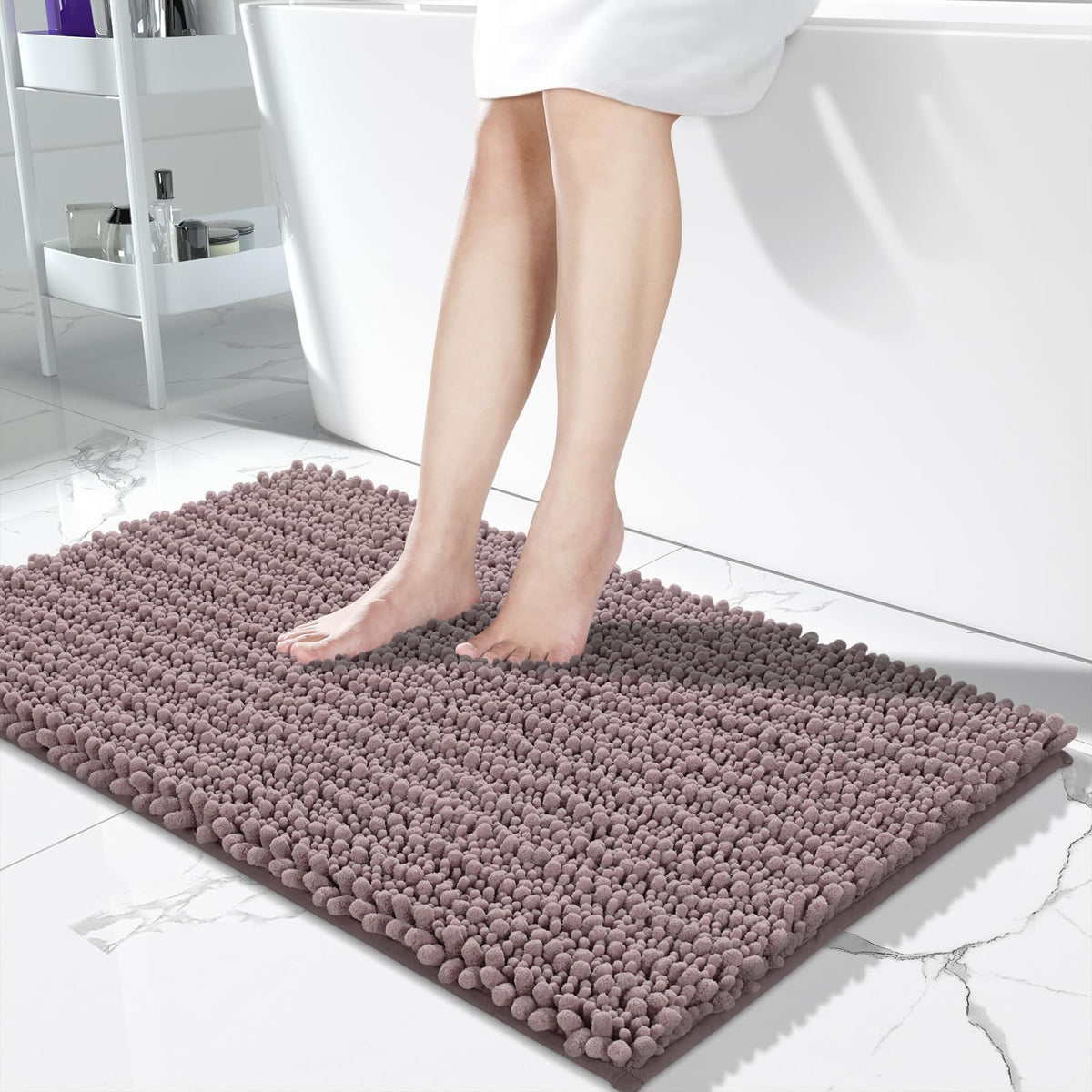 Yimobra Bathroom Rugs Non Slip Washable 32x20 Inch - Ultra Soft Absorbent Chenille Bath Mat, Quick Dry Shaggy Floor Carpet for Tub Shower, Gray Home Decor Accessories