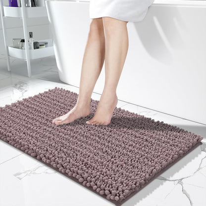 Yimobra Bathroom Rugs Non Slip Washable 32x20 Inch - Ultra Soft Absorbent Chenille Bath Mat, Quick Dry Shaggy Floor Carpet for Tub Shower, Gray Home Decor Accessories