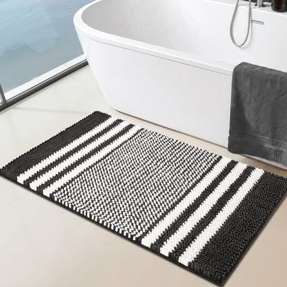 BSICPRO Bathroom Rugs Sets 2 Piece, Non Slip Striped Bath Mats, Fog Blue