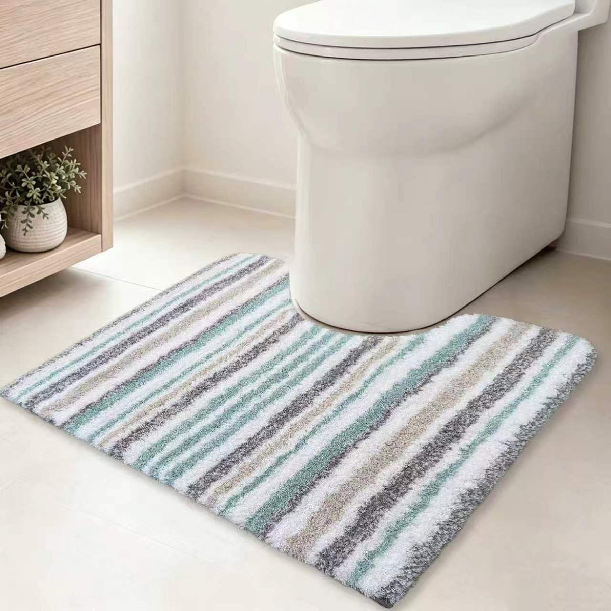 VOOVA & MOVAS Striped Bathroom Rug, 24x17, Microfiber, Aqua Beige Gray