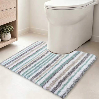VOOVA & MOVAS Striped Bathroom Rug, 24x17, Microfiber, Aqua Beige Gray