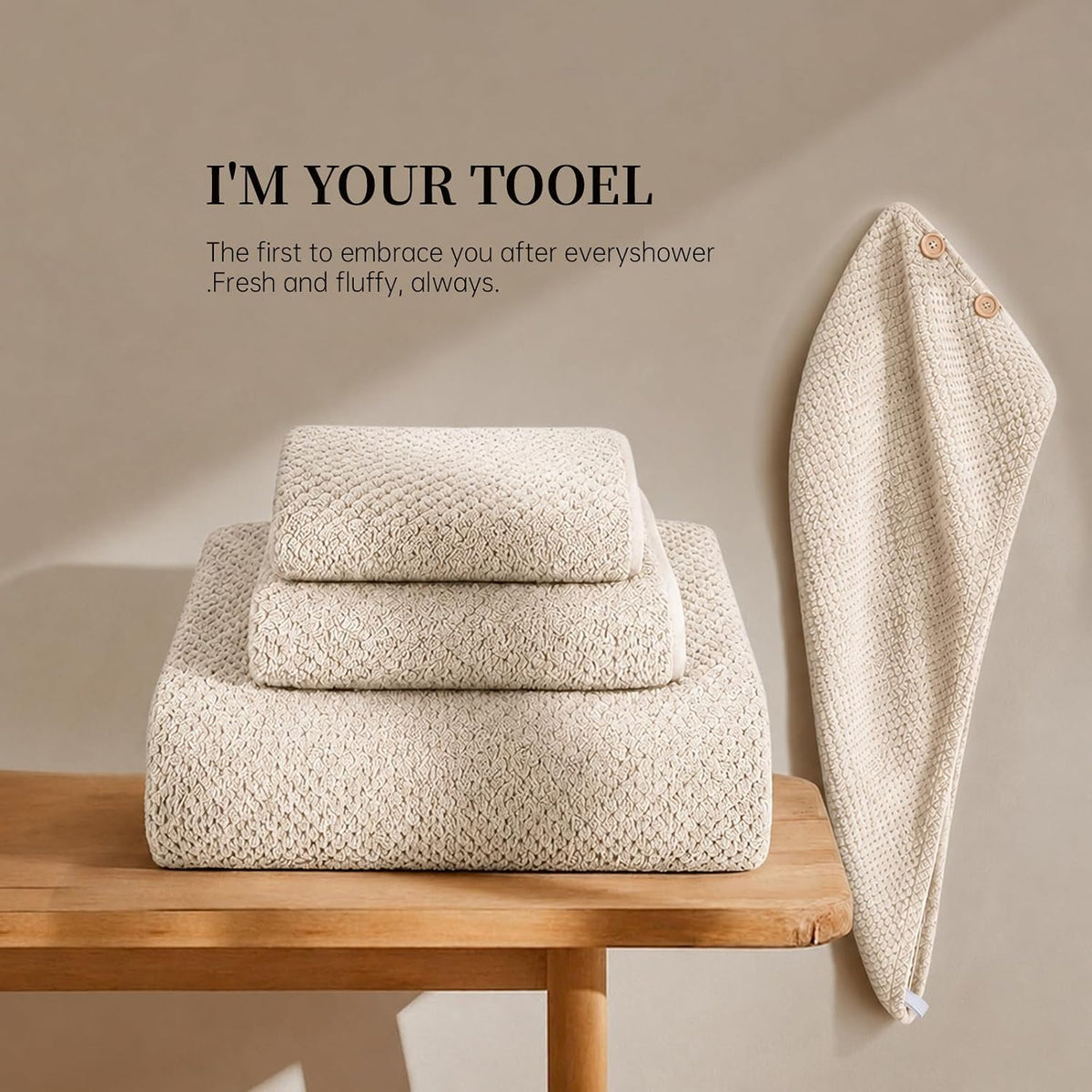 Oversize Bath Towels for Bathroom 35x70 Inches, 4-Piece Bathroom Set (1 Bath Towel, 1 Hair Towel, 1 Hand Towel, 1 Washcloth) Towels for Bathroom Set Soft and Absorbent Shower Towels Khaki